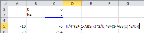 =h/4*(2+(1-ABS(x)*2/b)^3+(1-ABS(x)*2/b))